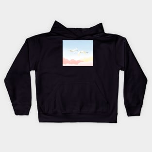 Graceful white swans flying in the blue sky Kids Hoodie